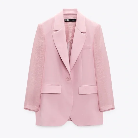 ZARA 2 PIECES SET MIXED ORGANZA BLAZER AND MIXED ORGANZA STRAIGHT LEG PANTS - Picture 11 of 16